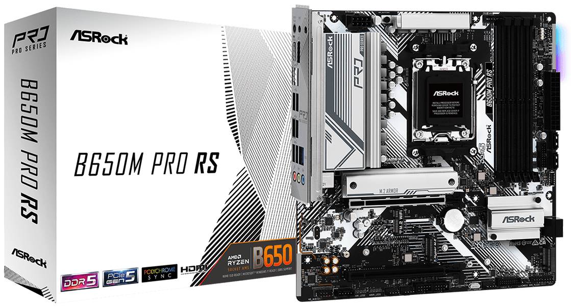 Материнская плата ASRock B650M Pro RS, AM5, (HDMI, DP), 4xDDR V, mATX
