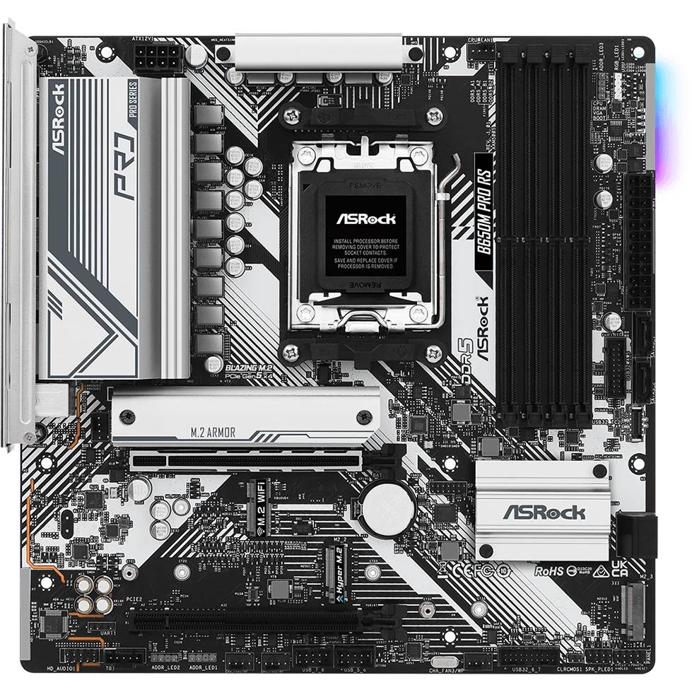 Материнская плата ASRock B650M Pro RS, AM5, (HDMI, DP), 4xDDR V, mATX (ТОЛЬКО В СОСТАВЕ ПЭВМ)