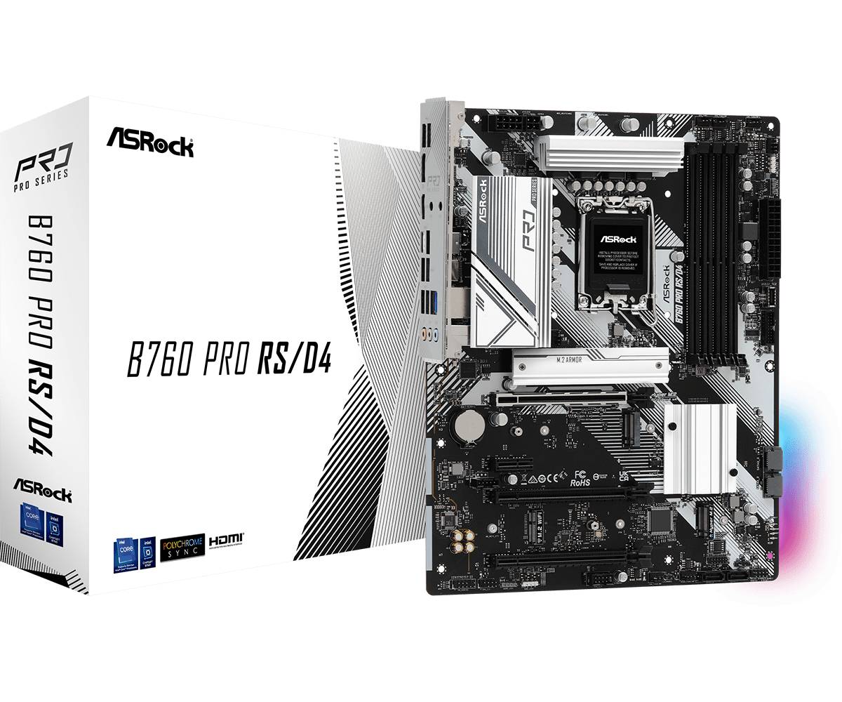 Материнская плата ASRock B760 PRO RS/D4, LGA1700, (HDMI, DP), 4xDDR IV, ATX