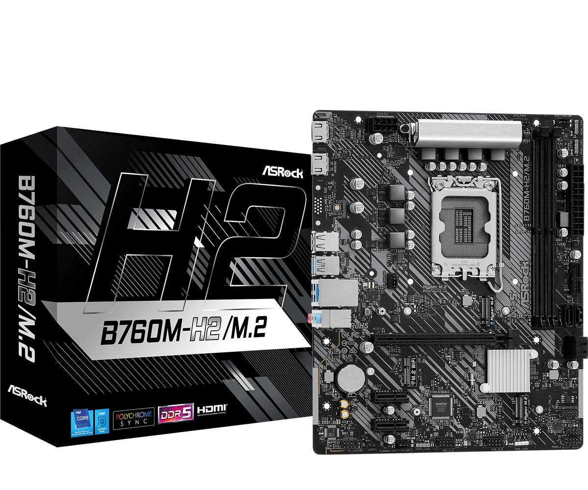 Материнская плата ASRock B760M-H2/M.2, LGA1700, (2xHDMI), 2xDDR V, mATX
