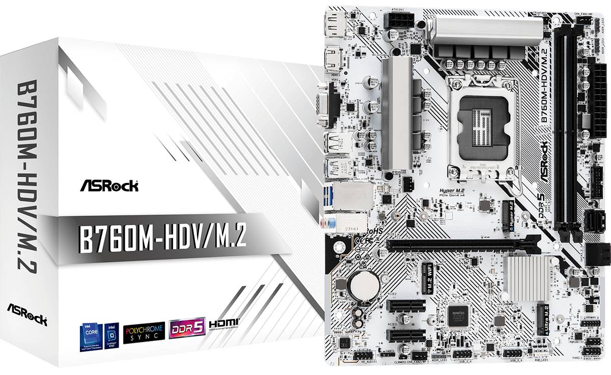 Материнская плата ASRock B760M-HDV/M.2, LGA1700, (VGA, HDMI, DP), 2xDDR V, mATX