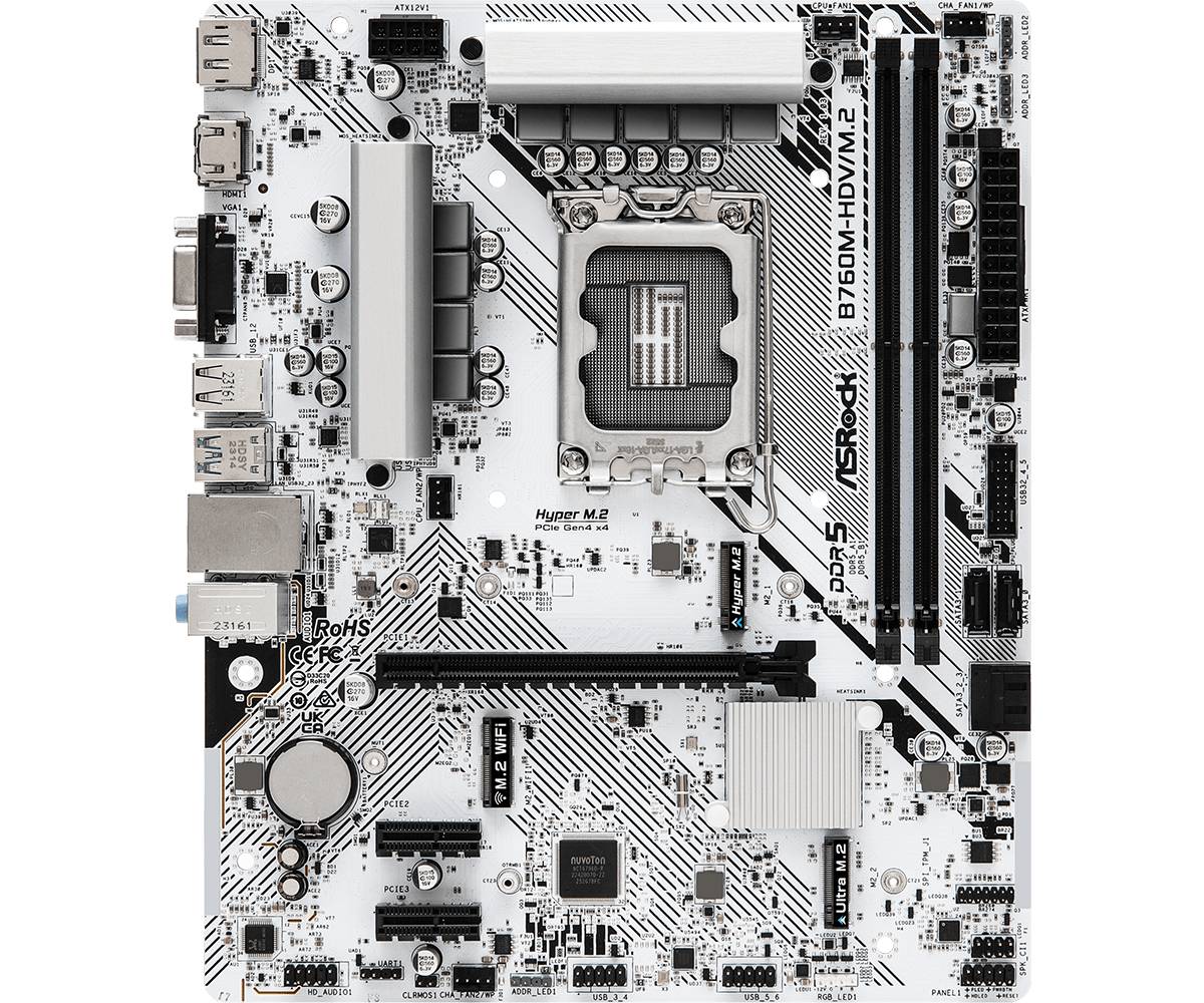 Материнская плата ASRock B760M-HDV/M.2, LGA1700, (VGA, HDMI, DP), 2xDDR V, mATX (ТОЛЬКО В СОСТАВЕ ПЭВМ)