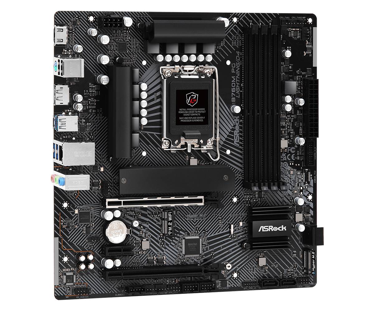 Материнская плата ASRock B760M PG LIGHTNING/D4, LGA1700, (HDMI, DP), 4xDDR IV, mATX