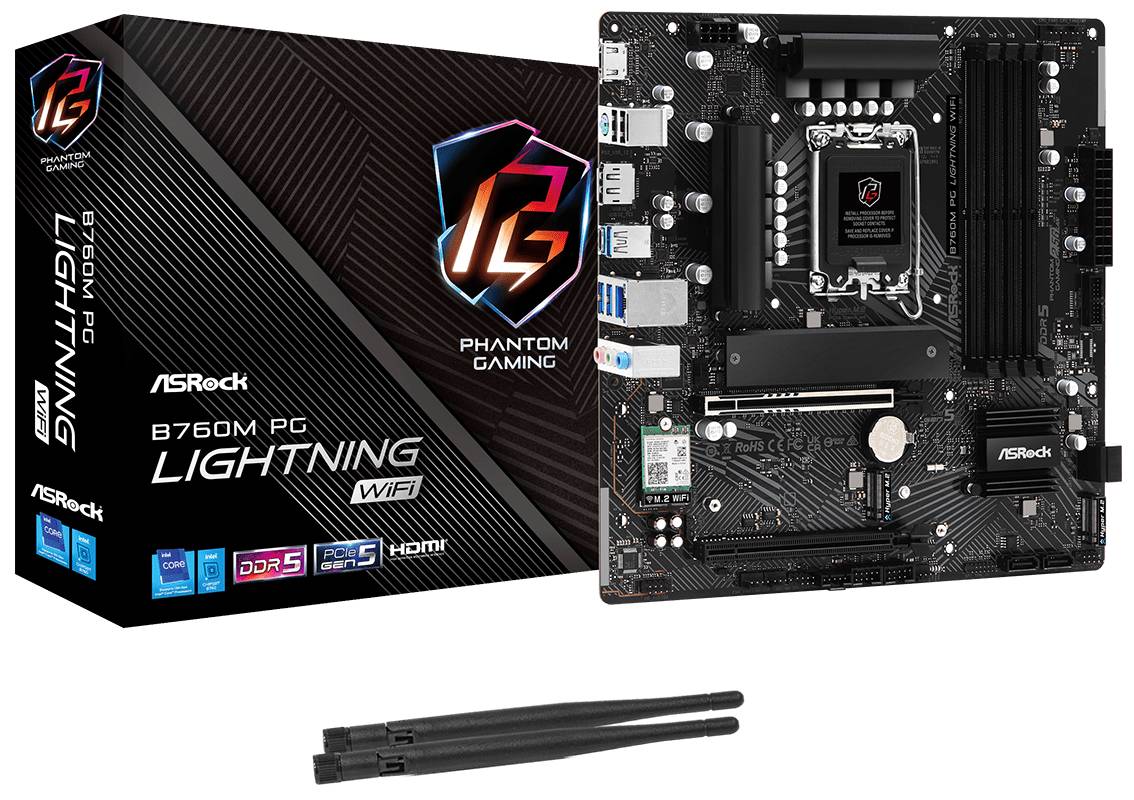 Материнская плата ASRock B760M PG Lightning WiFi, LGA1700, (HDMI, DP), 4xDDR V, mATX