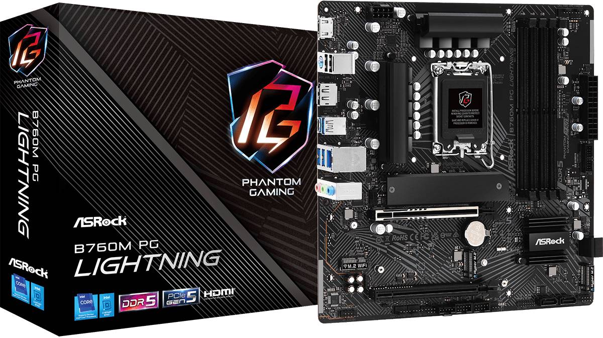 Материнская плата ASRock B760M PG Lightning, LGA1700, (HDMI, DP), 4xDDR V, mATX