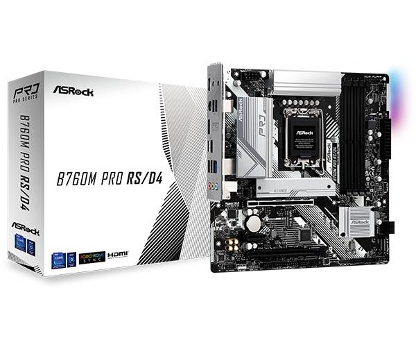 Материнская плата ASRock B760M Pro RS/D4, LGA1700, (HDMI, DP), 4xDDR IV, mATX