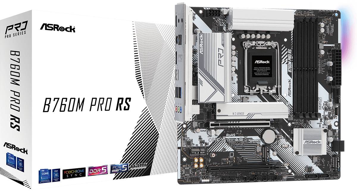 Материнская плата ASRock B760M Pro RS, LGA1700, (HDMI, DP), 4xDDR V, mATX