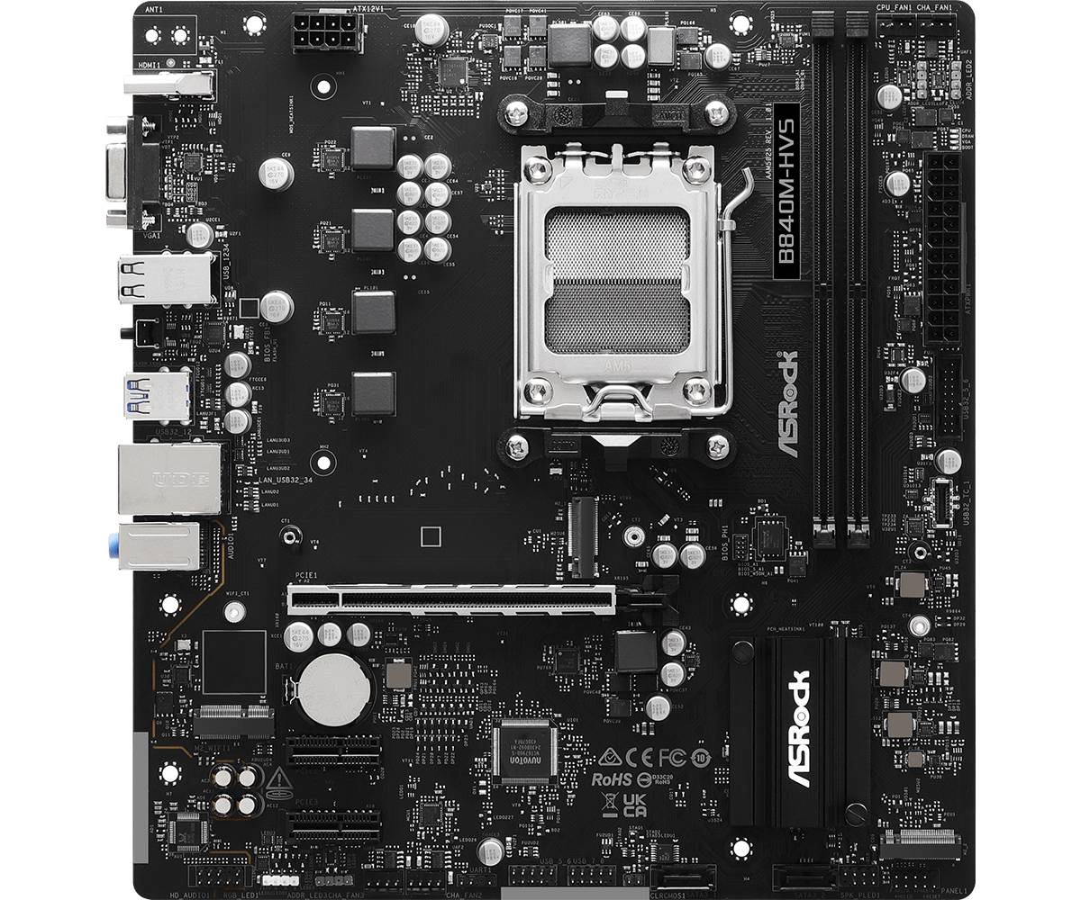 Материнская плата ASRock B840M-HVS, AM5, (HDMI, VGA), 2xDDR V, mATX