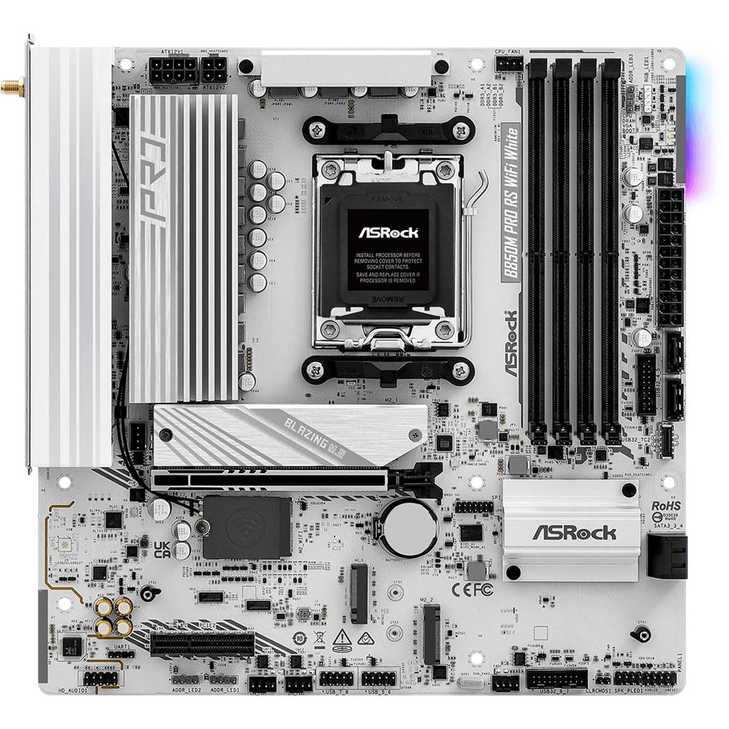 Материнская плата ASRock B850M PRO RS WIFI White, AM5, (HDMI, DP), 4xDDR V, mATX