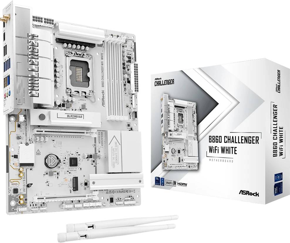 Материнская плата ASRock B860 Challenger WiFi White, LGA1851, (HDMI), 4xDDR V, ATX