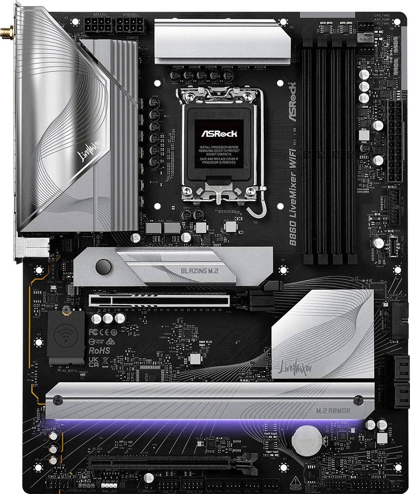 Материнская плата ASRock B860 LIVEMIXER WIFI, LGA1851, (HDMI), 4xDDR V, ATX