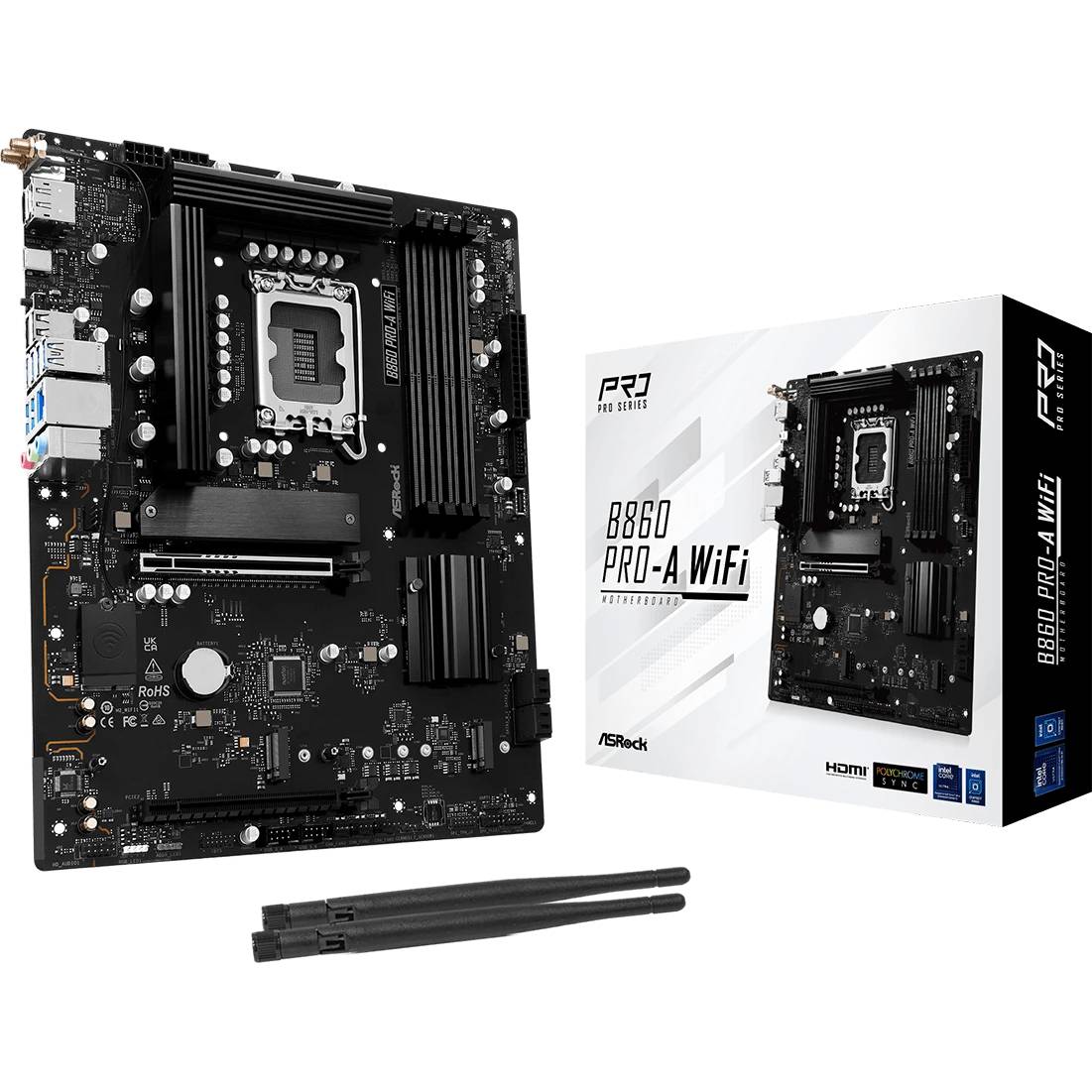 Материнская плата ASRock B860 PRO-A WIFI, LGA1851, (HDMI,DP), 4xDDR V, ATX