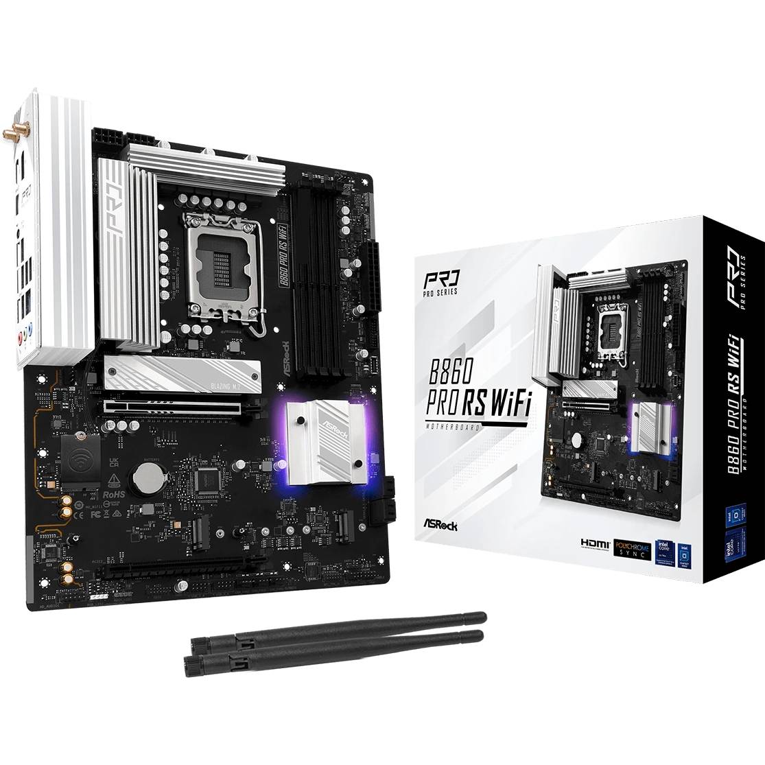 Материнская плата ASRock B860 PRO RS WIFI, LGA1851, (HDMI,DP), 4xDDR V, ATX