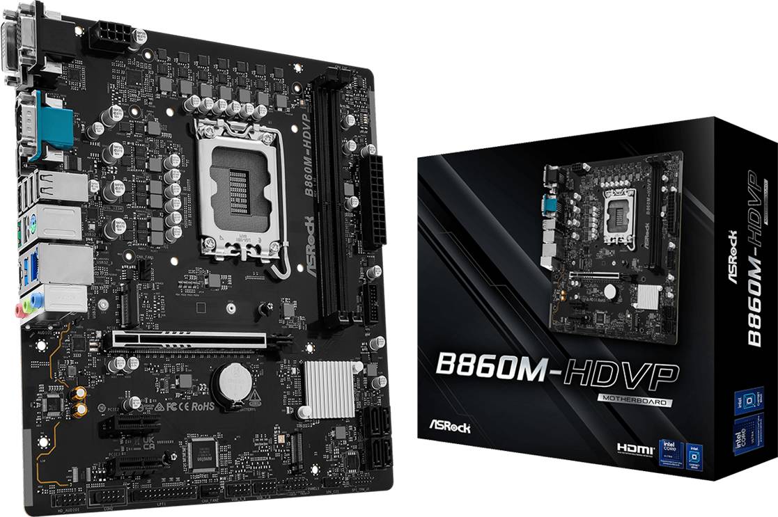 Материнская плата ASRock B860M-HDVP, LGA1851, (HDMI, DP, VGA, DVI, COM), 2xDDR V, mATX