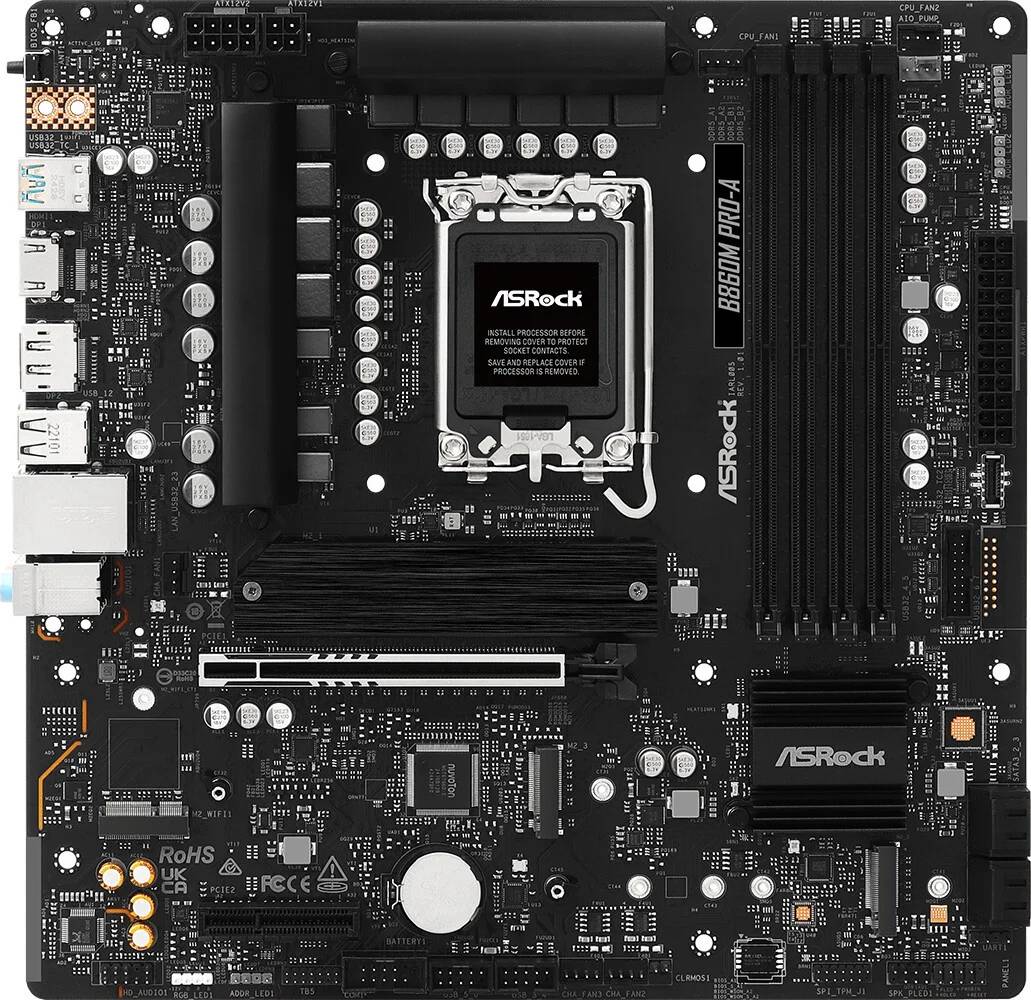 Материнская плата ASRock B860M PRO-A, LGA1851, (HDMI,DP), 4xDDR V, mATX