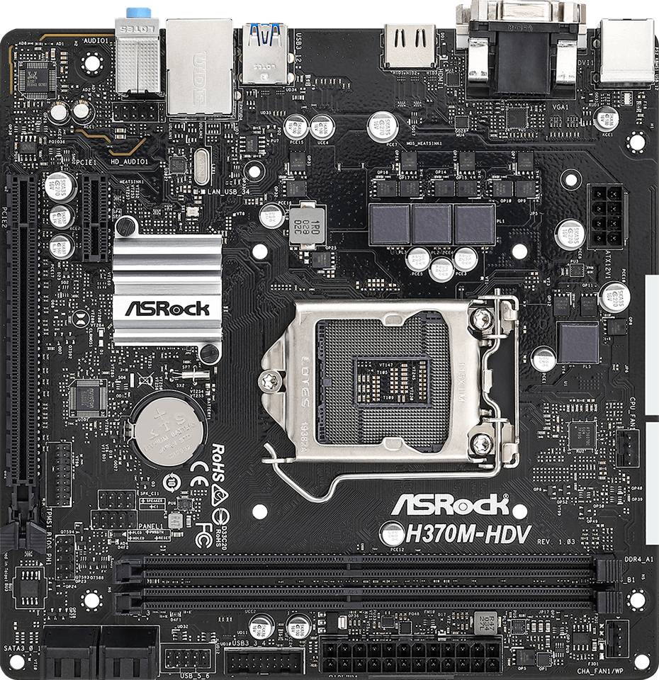 Материнская плата Asrock H370M-HDV, LGA1151 v2, (VGA, DVI, HDMI), 2xDDR IV, mATX