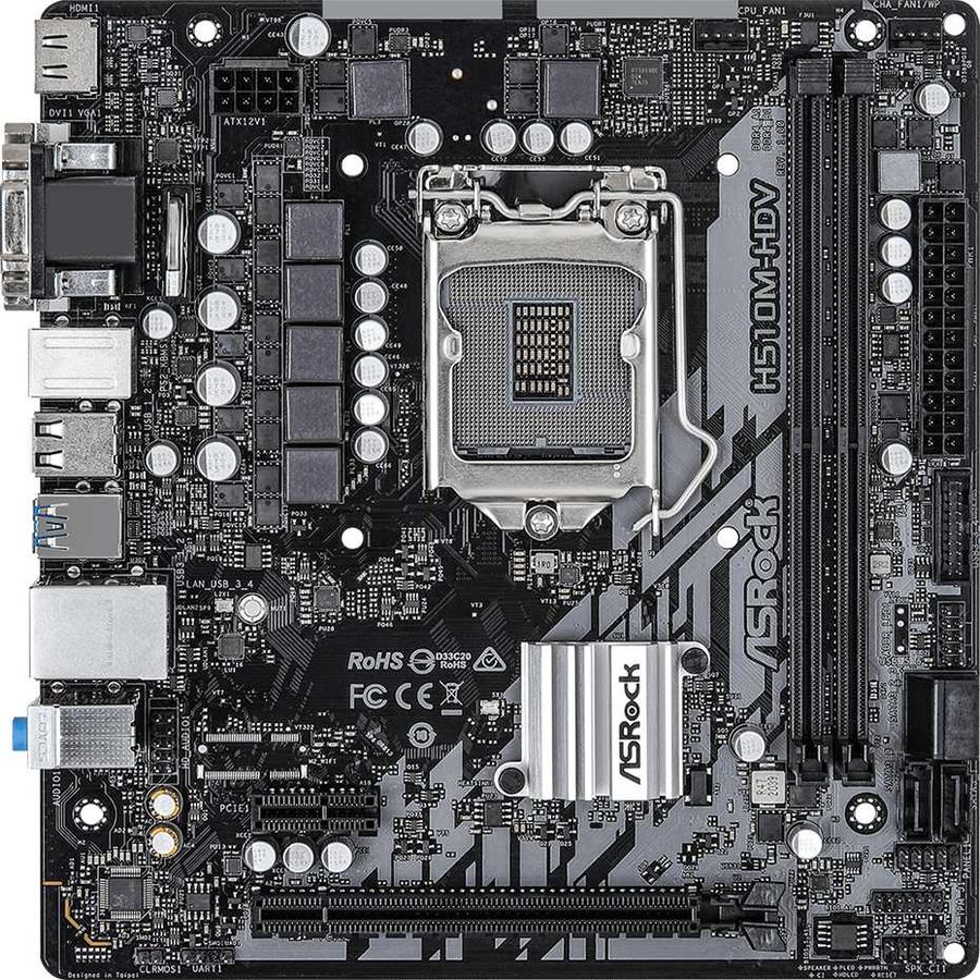 Материнская плата ASRock H510M-HDV, LGA1200, (VGA, DVI, HDMI), 2xDDR IV, mATX