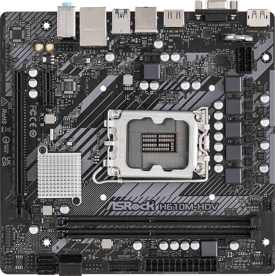 Материнская плата ASRock H610M-HDV, LGA1700, (VGA, HDMI, DP), 2xDDR IV, mATX