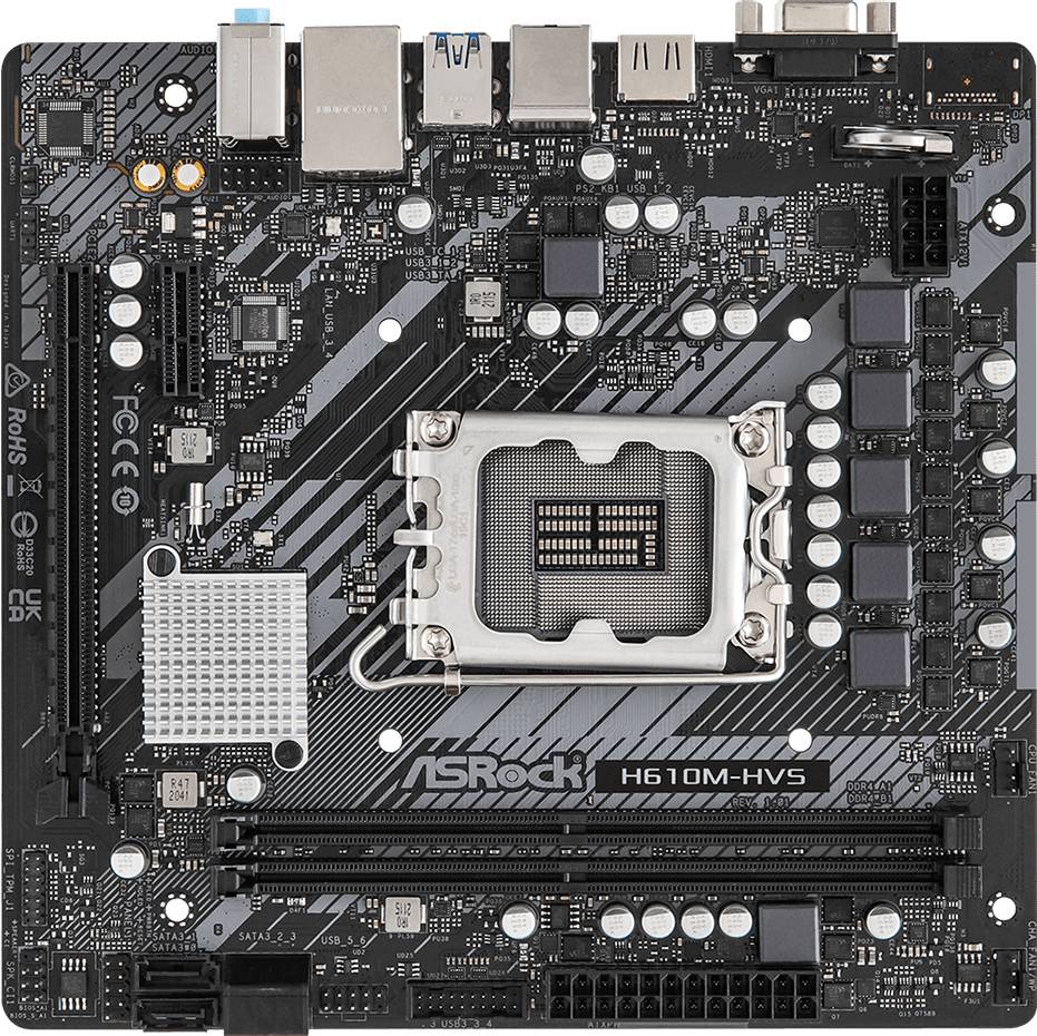 Материнская плата ASRock H610M-HVS, LGA1700, (VGA, HDMI), 2xDDR IV, (нет M.2 !!!), mATX