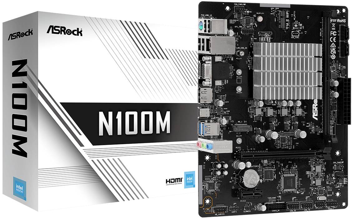 Комплект для ПК ASRock N100M, N100, (VGA, HDMI, DP), 1xDDR IV, mATX