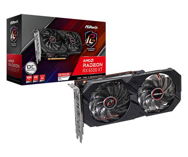 Видеокарта Radeon RX 6500 XT, 4GB GDDR6 64bit, ASRock Phantom Gaming D 4GB OC (RX6500XT PGD 4GO), RTL