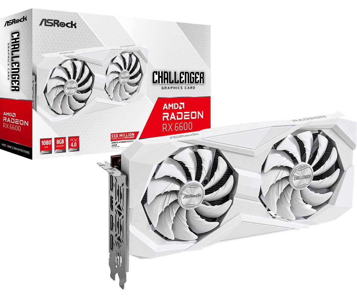 Видеокарта Radeon RX 6600, 8Gb GDDR6 128bit, ASRock Challenger White 8GB (RX6600 CLW 8G), RTL