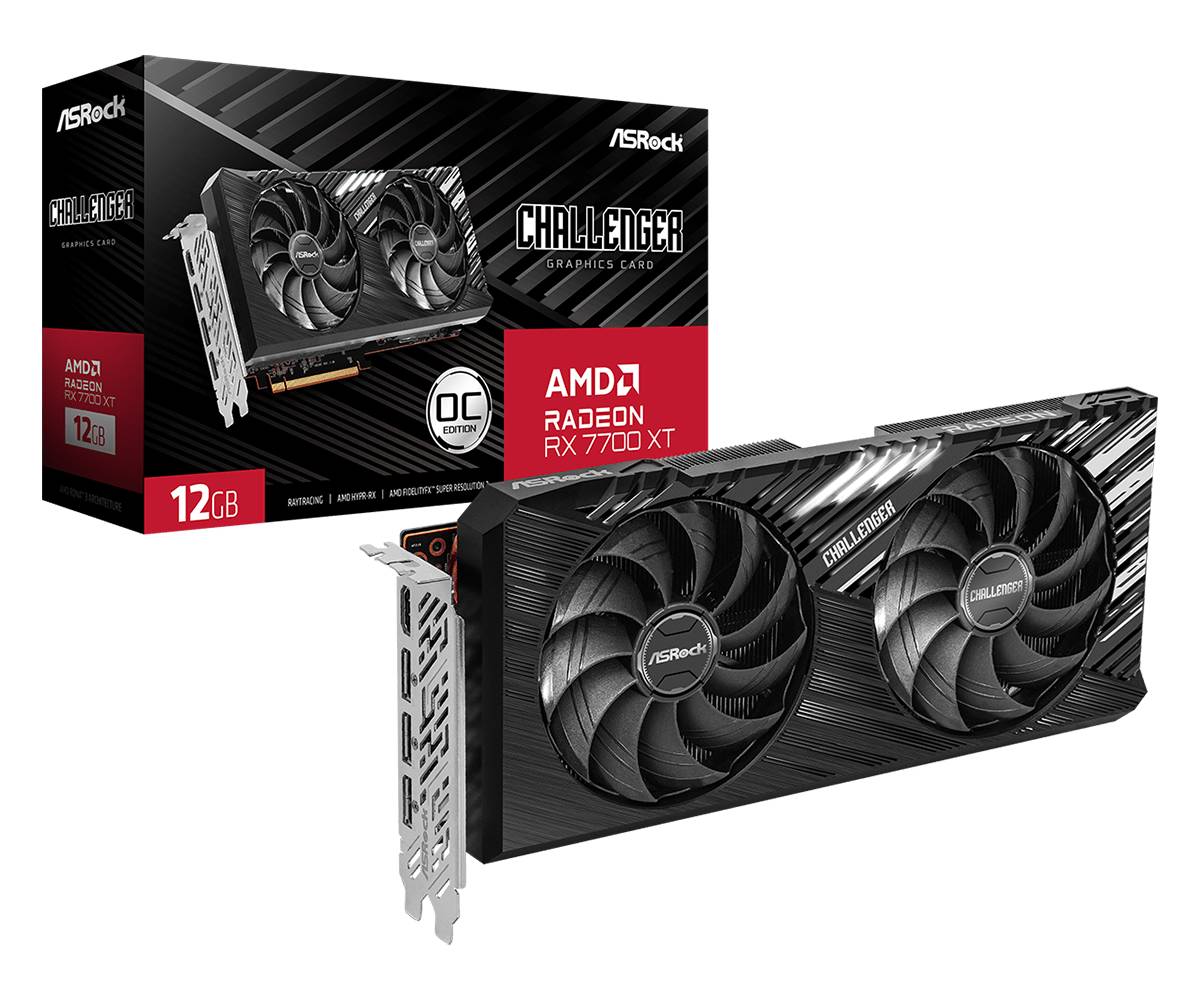 Видеокарта Radeon RX 7700 XT, 12Gb GDDR6 192bit, ASRock RX7700XT Challenger 12GB OC (RX7700XT CL 12GO), RTL