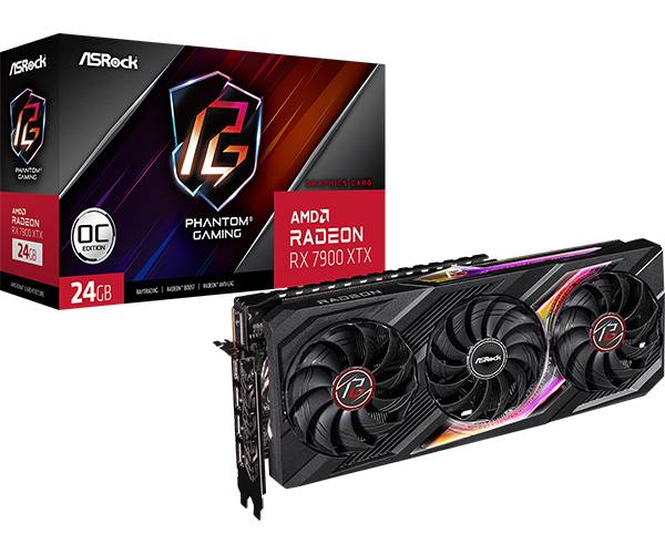 Видеокарта Radeon RX 7900 XTX, 24Gb GDDR6 384bit, ASRock RX 7900 XTX Phantom Gaming 24G OC (RX7900XTX PG 24GO), RTL