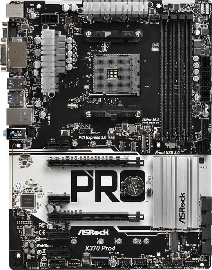 Материнская плата ASRock X370 PRO4, AM4, (VGA, DVI, HDMI), 4xDDR IV, ATX