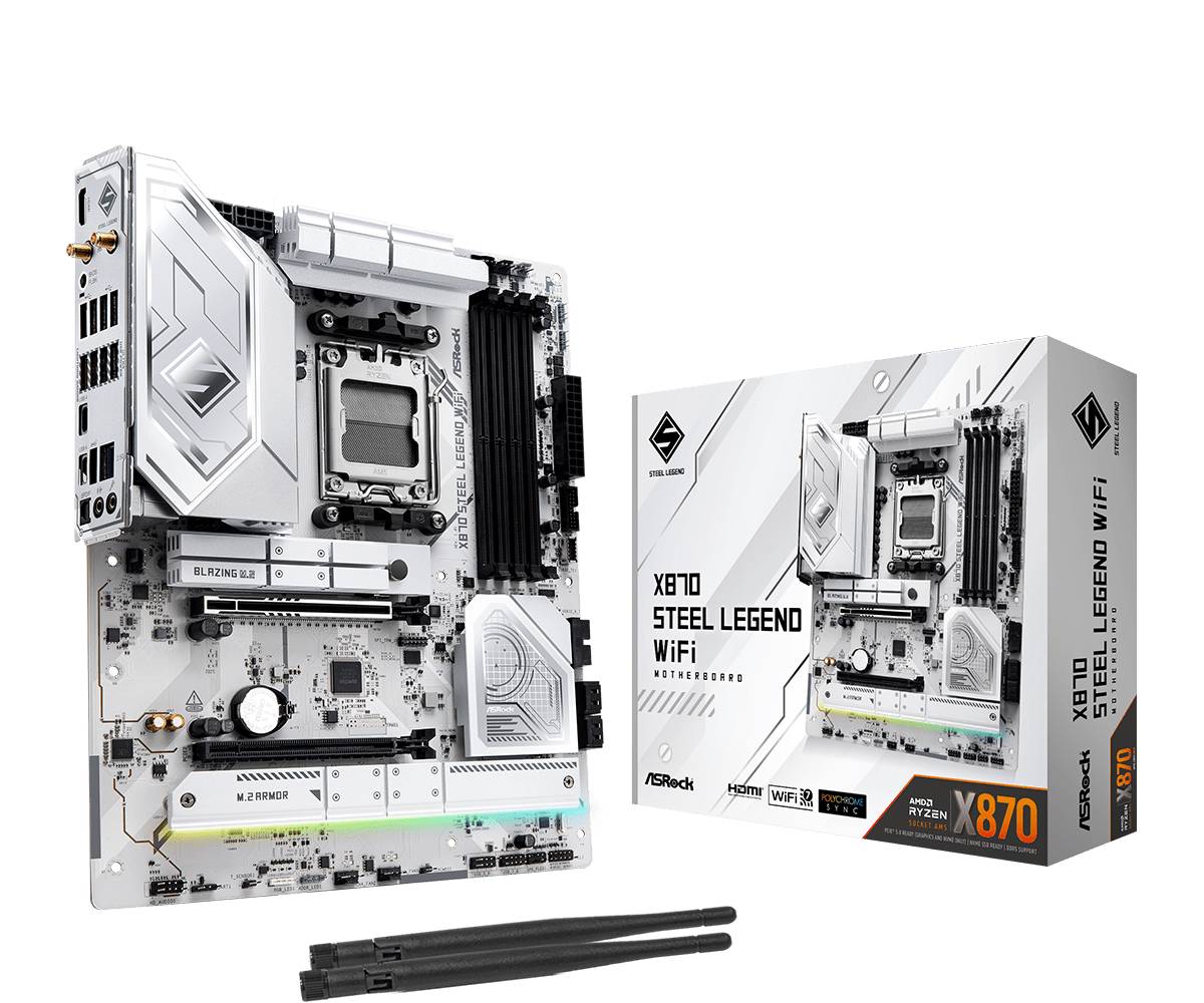 Материнская плата ASRock X870 Steel Legend WiFi, AM5, (HDMI), 4xDDR V, ATX