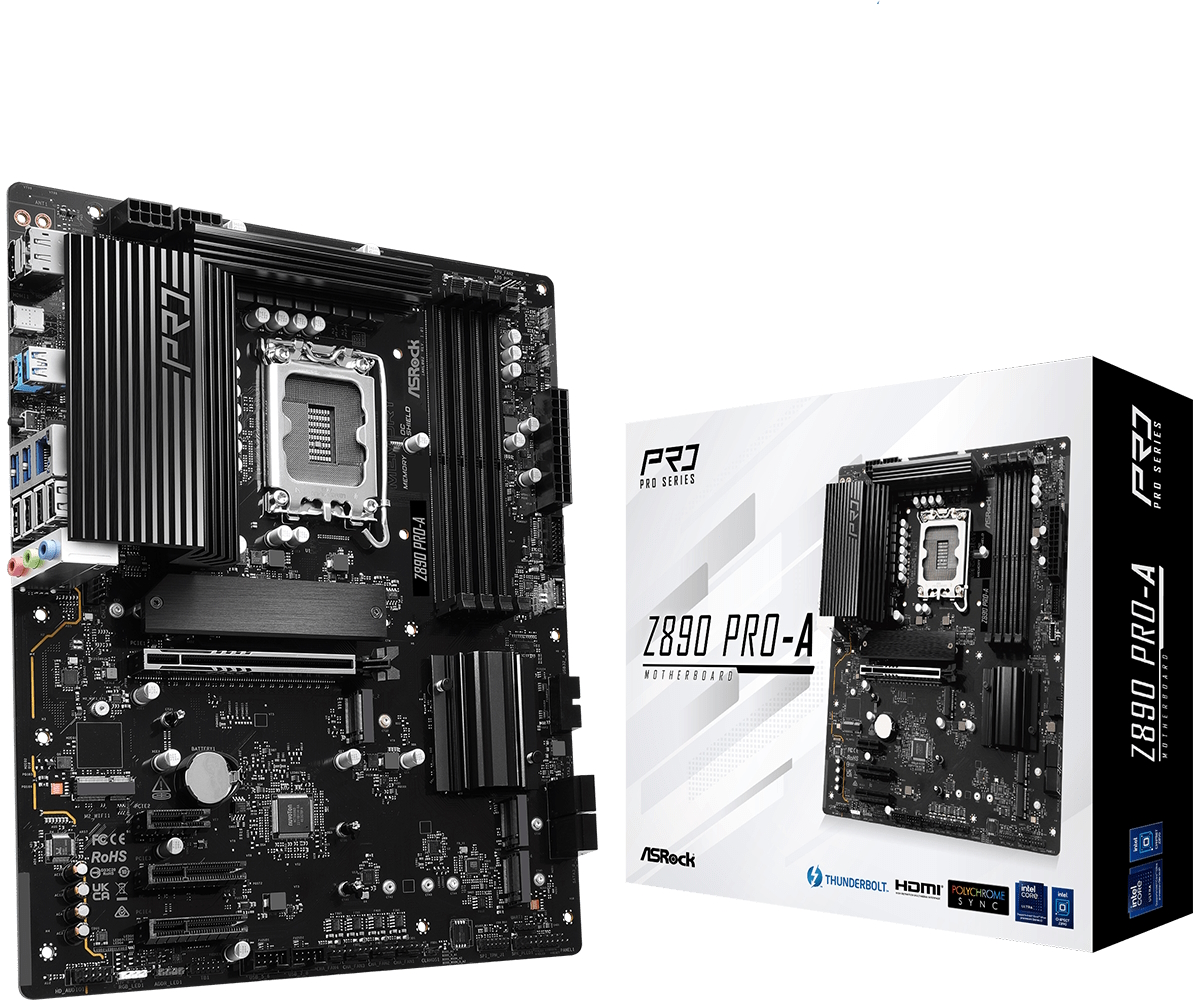 Материнская плата ASRock Z890 Pro-A, LGA1851, (HDMI, DP), 4xDDR V, ATX