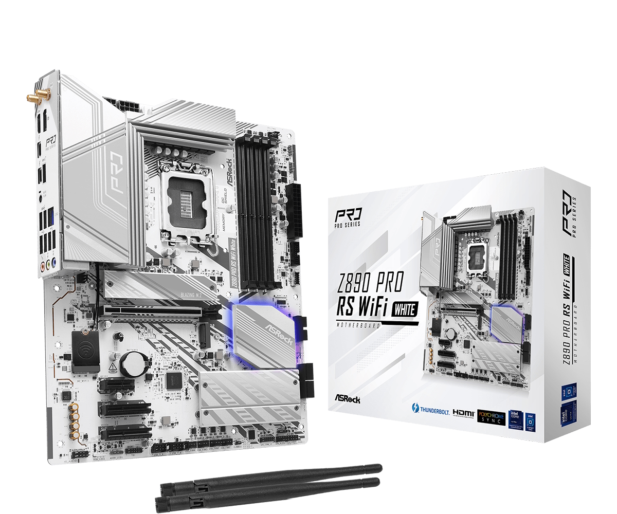 Материнская плата ASRock Z890 Pro RS WiFi White, LGA1851, (HDMI), 4xDDR V, ATX