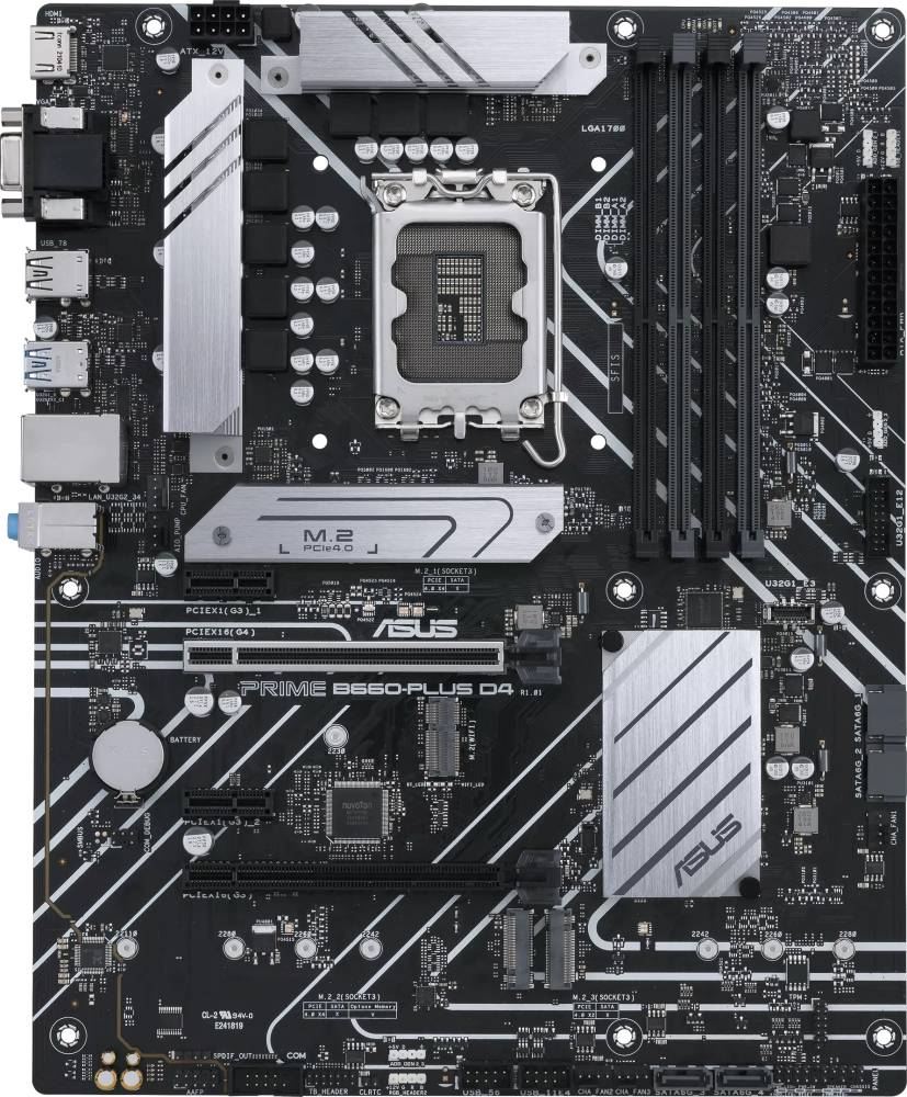 Материнская плата Asus Prime B660-PLUS D4, LGA1700, (VGA, HDMI, DP), 4xDDR IV, ATX