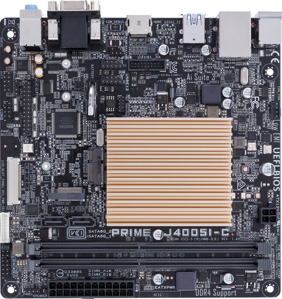 Комплект для ПК Asus Prime J4005I-C, Celeron J4005, 2xDDRIII, mini-ITX