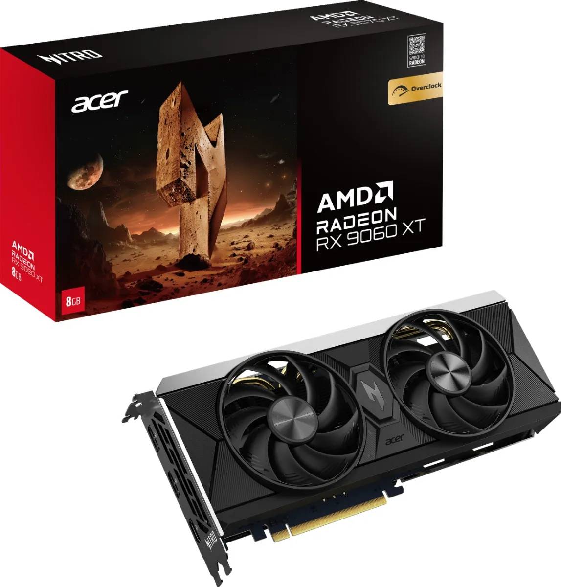 Видеокарта Radeon RX 9060 XT, 8Gb GDDR6 128bit, Acer Nitro OC 9060 XT 8GB DP.Z4UWW.P01, RTL