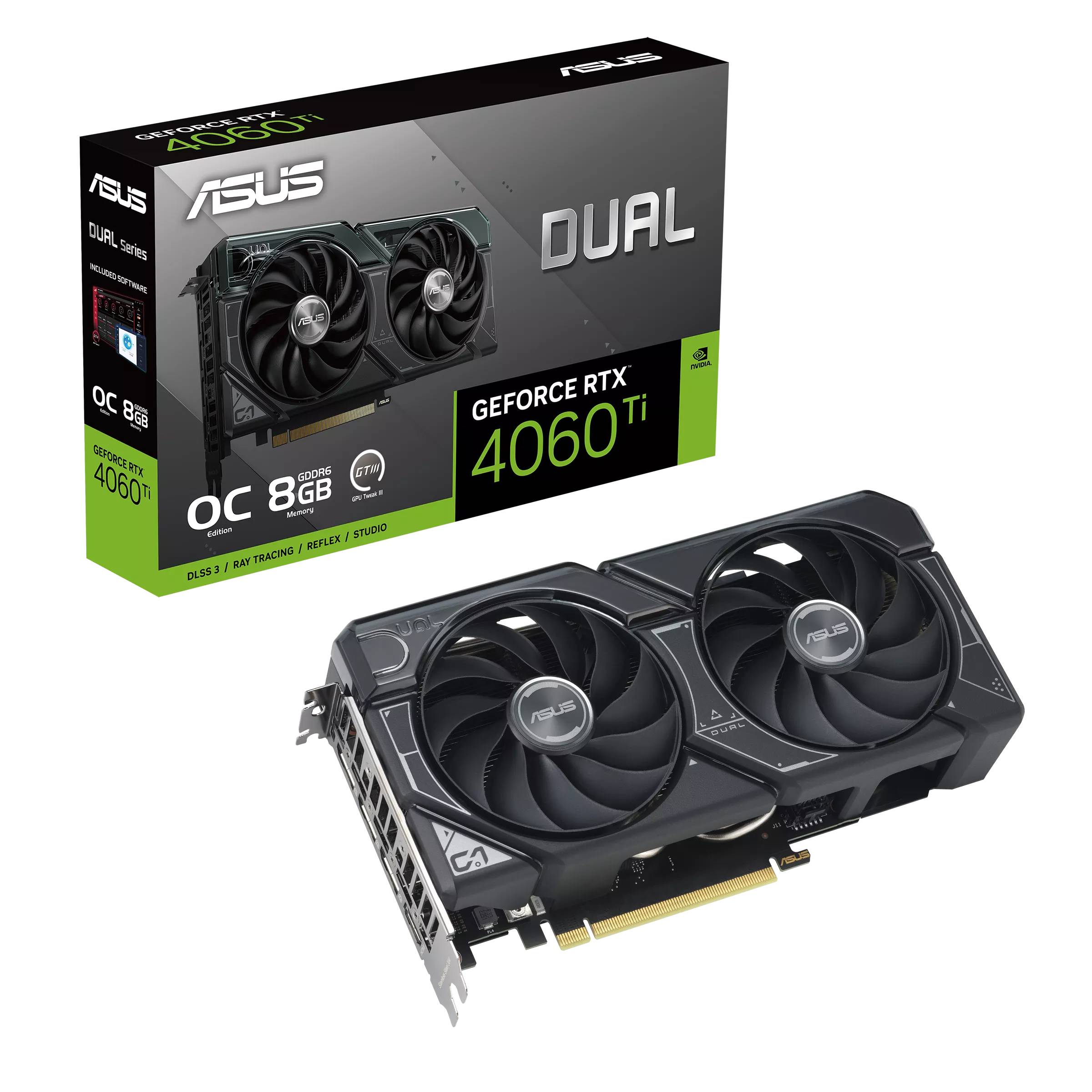 Видеокарта GeForce RTX 4060 Ti, 8Gb GDDR6 128bit, ASUS DUAL-RTX4060TI-O8G, RTL