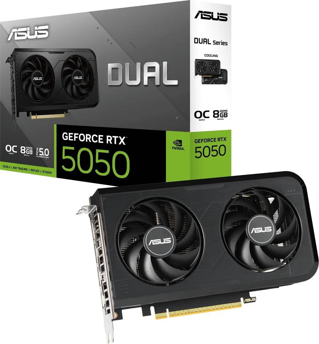 Видеокарта GeForce RTX 5050, 8Gb GDDR6 128bit, ASUS RTX 5050 Dual OC DUAL-RTX5050-O8G, RTL