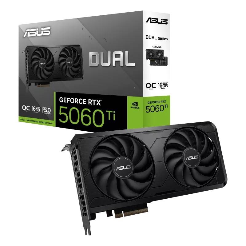 Видеокарта GeForce RTX 5060 Ti, 16Gb GDDR7 128bit, Asus RTX 5060 Ti DUAL EVO OC 16GB DUAL-RTX5060TI-O16G-EVO, RTL