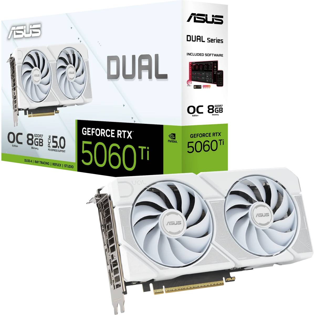 Видеокарта GeForce RTX 5060 Ti, 8Gb GDDR7 128bit, Asus Dual RTX 5060 Ti WHITE OC Edition DUAL-RTX5060TI-O8G-WHITE, RTL