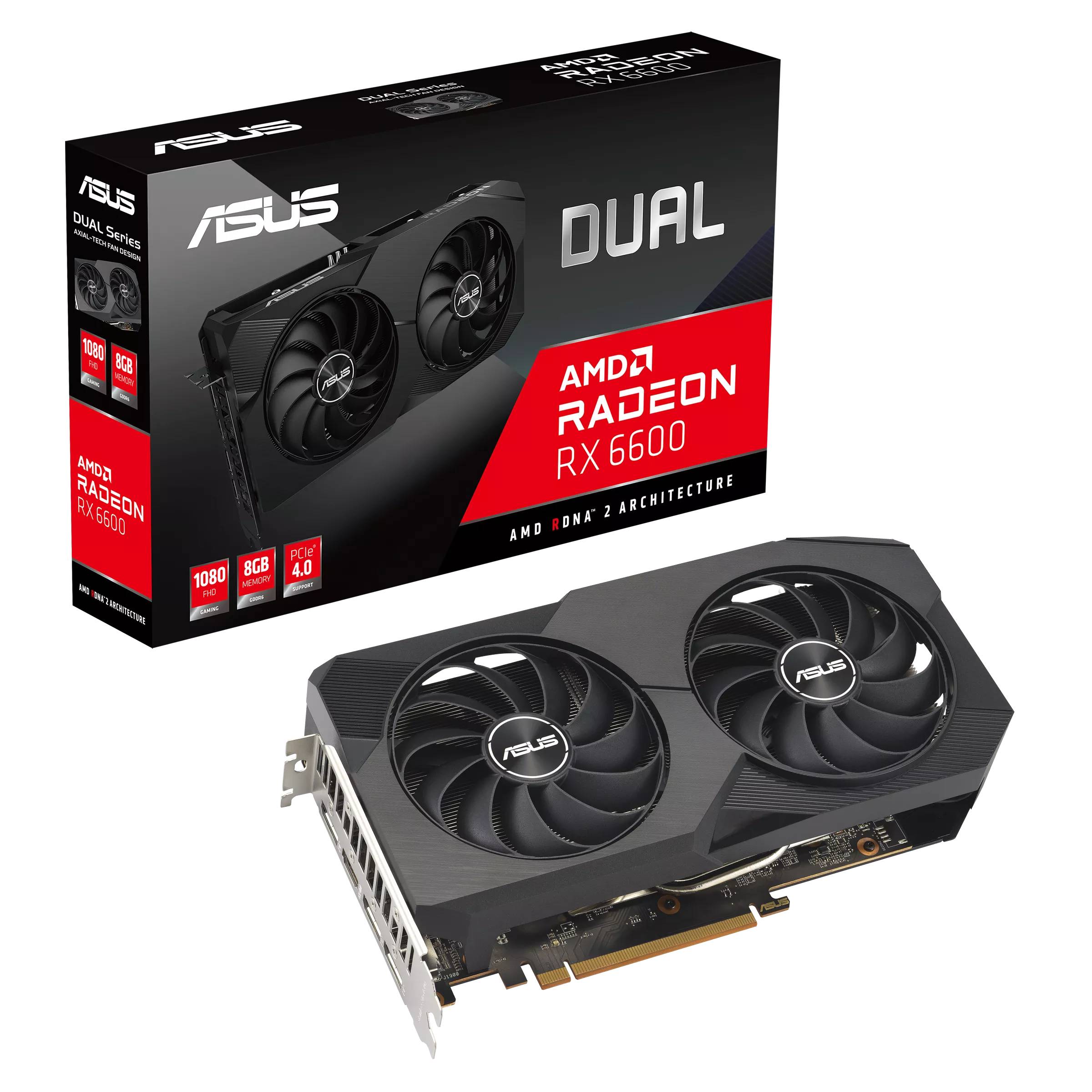 Видеокарта Radeon RX 6600, 8Gb GDDR6 128bit, Asus DUAL-RX6600-8G-V2, RTL