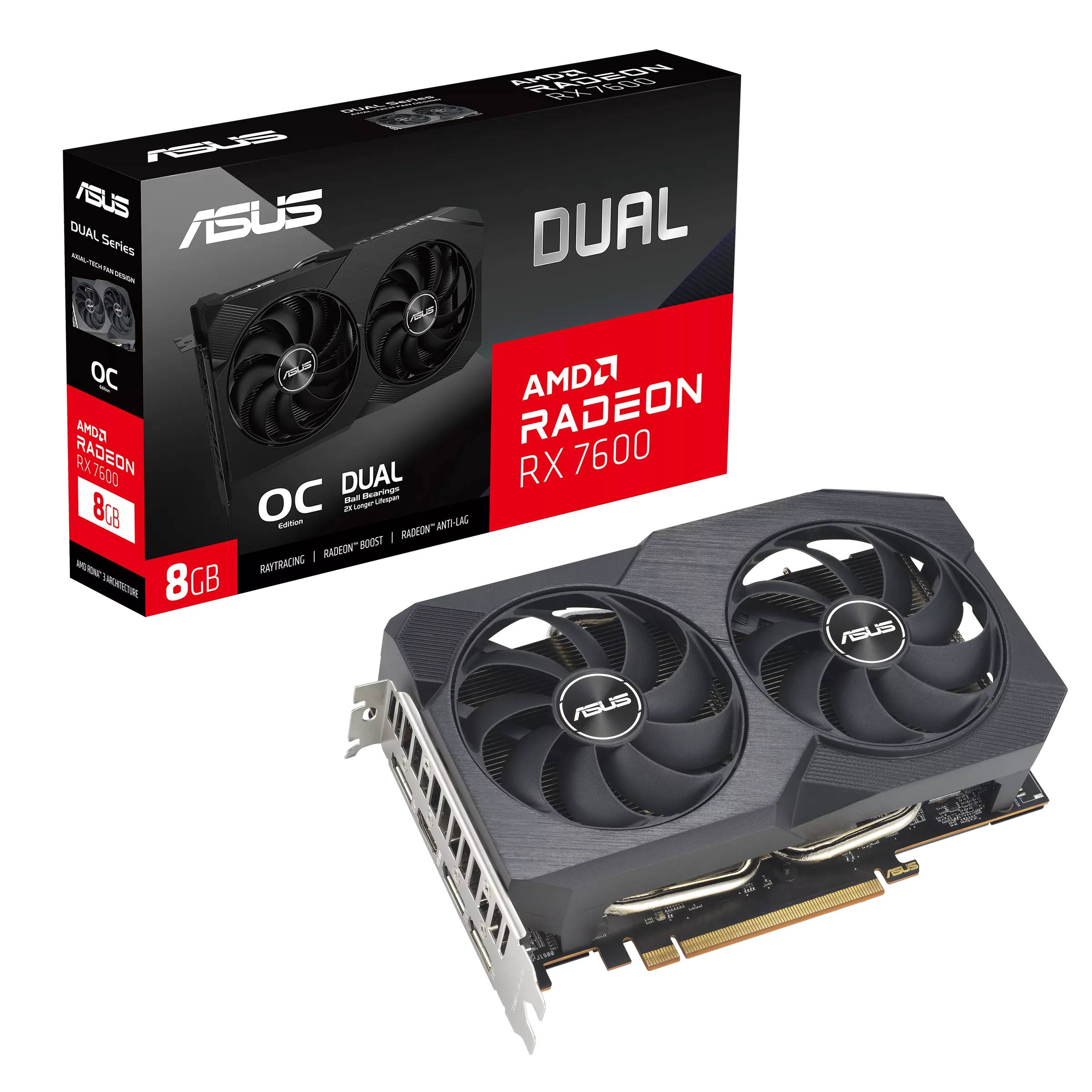 Видеокарта Radeon RX 7600, 8Gb GDDR6 128bit, Asus DUAL-RX7600-O8G-V2, RTL