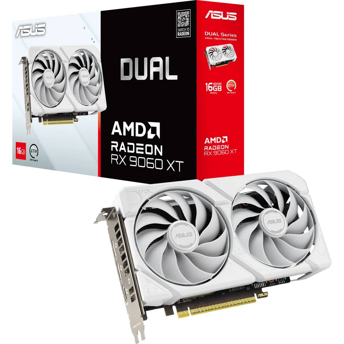 Видеокарта Radeon RX 9060 XT, 16Gb GDDR6 128bit, ASUS Dual RX 9060 XT 16GB GDDR6 WHITE DUAL-RX9060XT-16G-WHITE, RTL