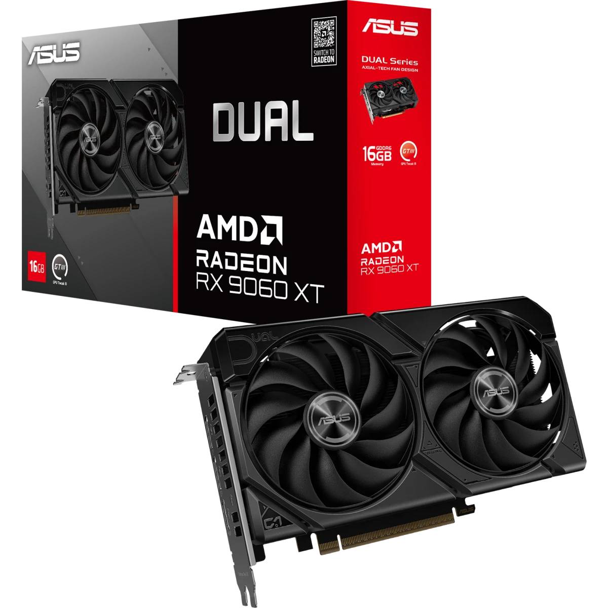 Видеокарта Radeon RX 9060 XT, 16Gb GDDR6 128bit, ASUS Dual RX 9060 XT 16GB GDDR6 DUAL-RX9060XT-16G, RTL