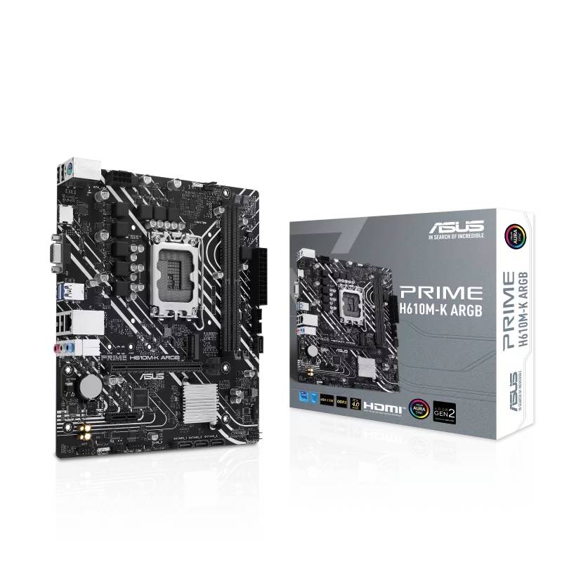 Материнская плата Asus Prime H610M-K ARGB, LGA1700, (VGA, HDMI), 2xDDR V, mATX