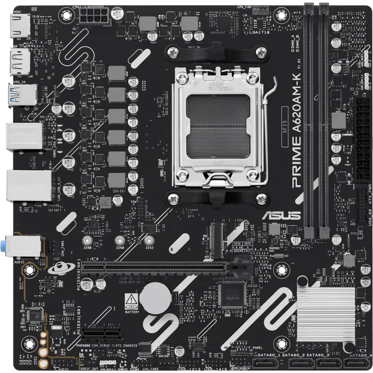 Материнская плата Asus PRIME A620AM-K, AM5, (HDMI, DP), 2xDDR V, mATX