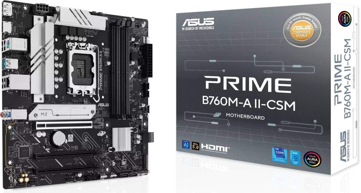 Материнская плата Asus Prime B760M-A II-CSM, LGA1700, (HDMI, DP), 4xDDR V, mATX