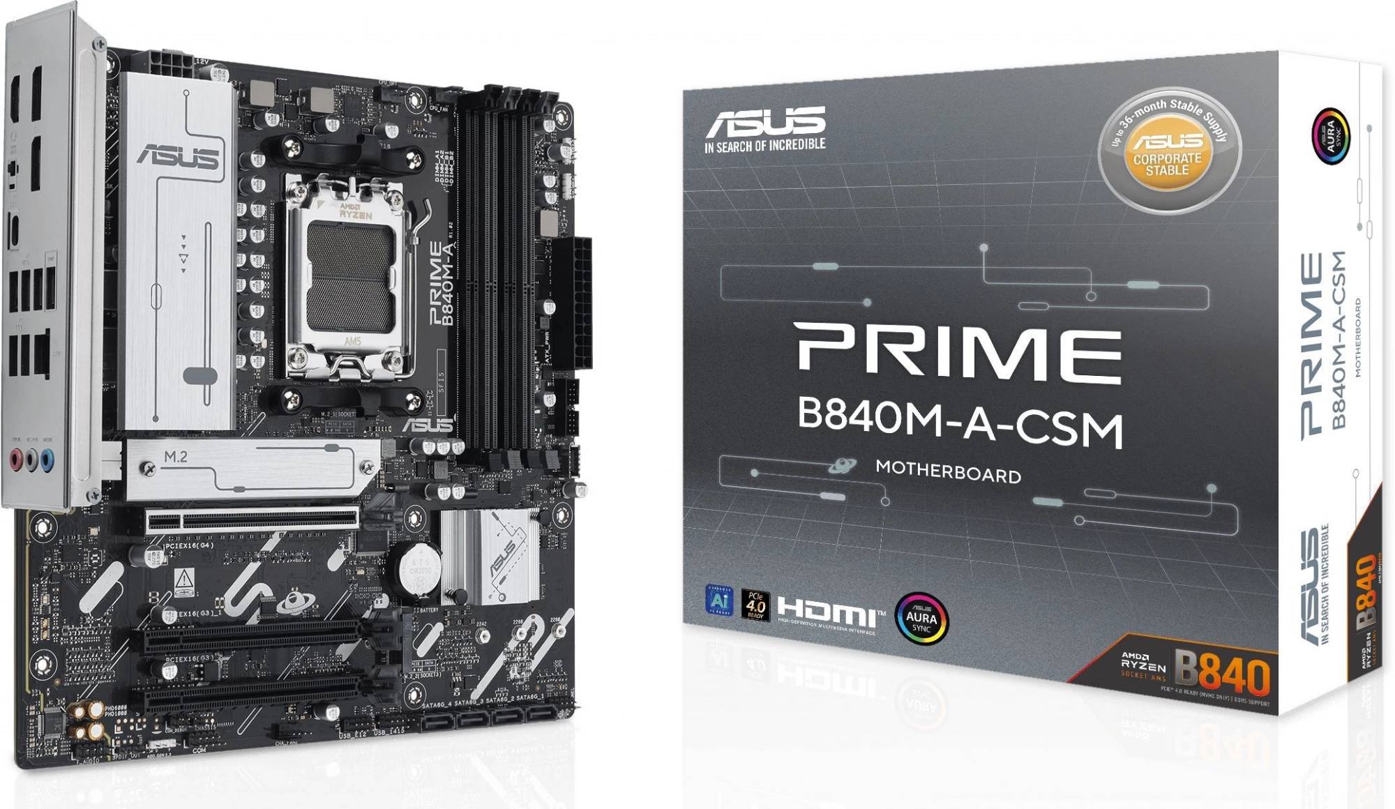 Материнская плата Asus Prime B840M-A-CSM, AM5, (HDMI, 2xDP), 4xDDR V, mATX