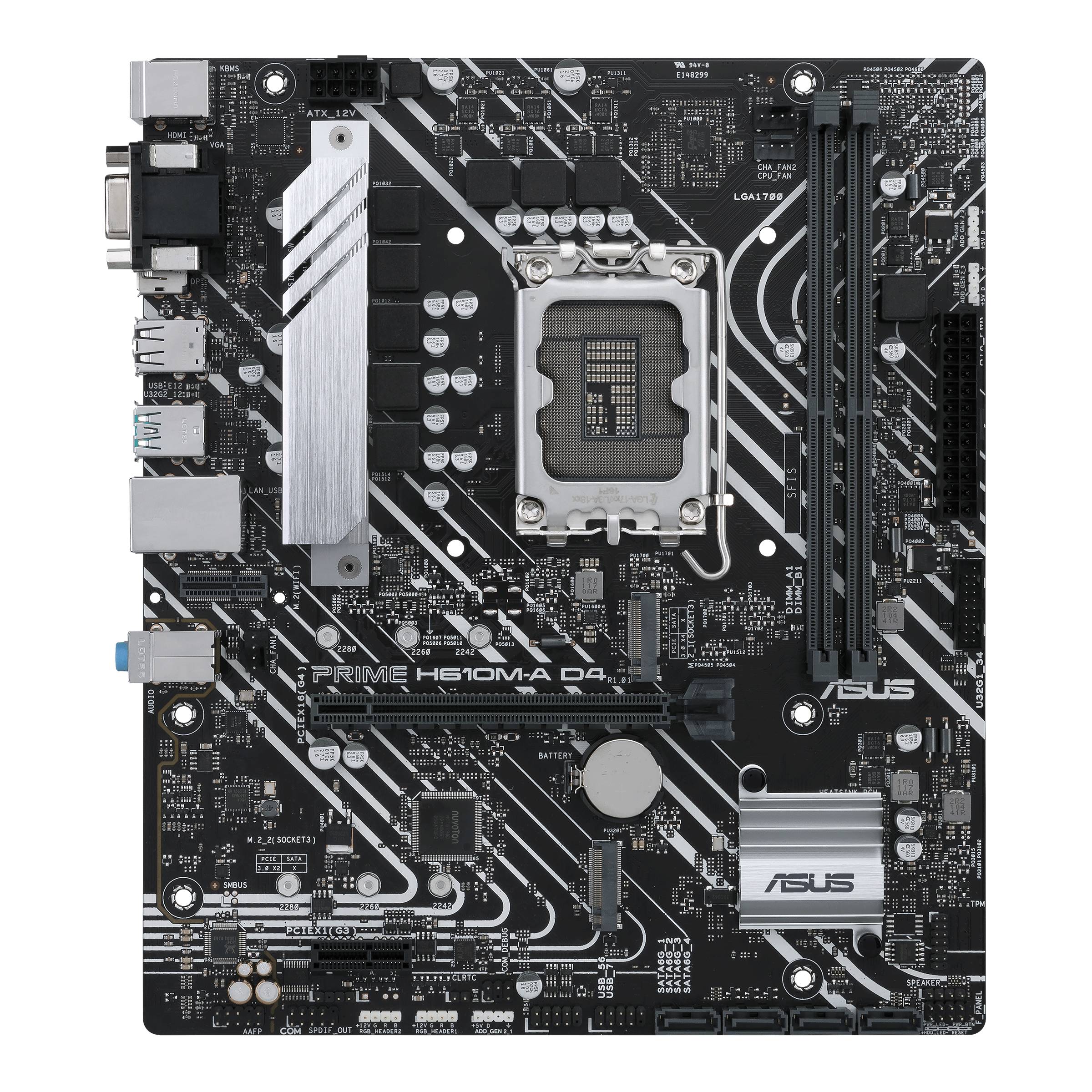 Материнская плата Asus Prime H610M-A D4-CSM, LGA1700, (VGA, HDMI, DP), 2xDDR IV, mATX