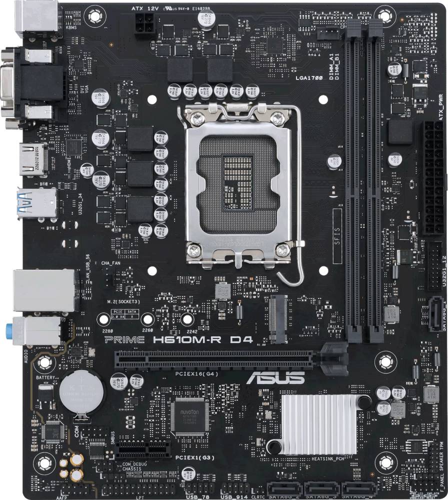 Материнская плата Asus Prime H610M-R D4-SI, LGA1700, (VGA, DVI, HDMI), 2xDDR IV, mATX