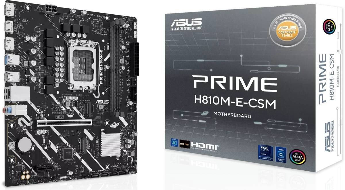 Материнская плата ASUS PRIME H810M-E-CSM, LGA1851, (HDMI, 2xDP), 2xDDR V, mATX